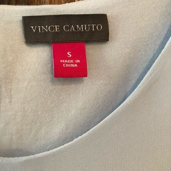 Vince Camuto Sz S Light Blue Sheer Overlay Relaxed Flowy Short Sleeve Tank Top - Picture 6 of 8